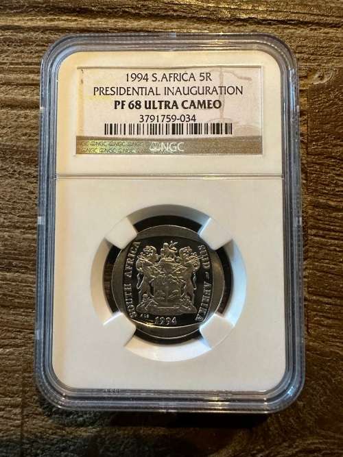 *** MANDELA BIRTHDAY SALE *** Inauguration R5 Proof coin - PF68 Ultra Cameo NGC ***