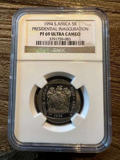 *** MANDELA BIRTHDAY SALE *** Inauguration R5 Proof coin - PF69 Ultra Cameo NGC ***