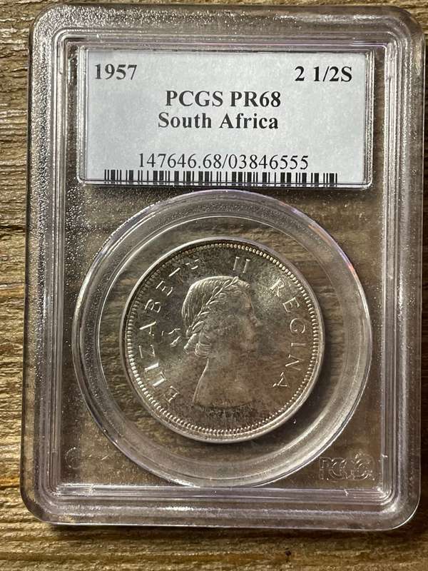 1957 * 2 1/2 shilling  * PF68 * none this high at ngc *
