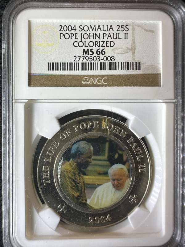 2004***Somalia 25S Pope Colorized***MS66***buy your coins graded