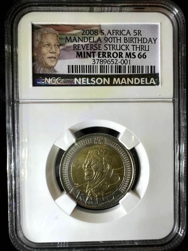 2008***R5 Mandela 90th Birthday***MS66***NGC MINT ERROR STRUCK THROUGH