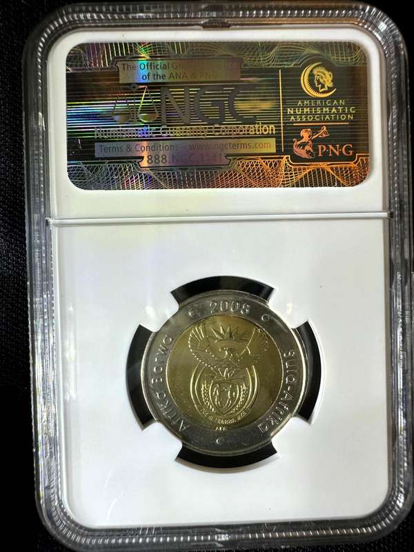 2008***R5 Mandela 90th Birthday***MS66***NGC MINT ERROR STRUCK THROUGH