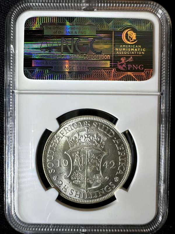 1942***2.5S***UNC details***NGC, obverse wheel mark, in SA coins, that is a tell on unc..
