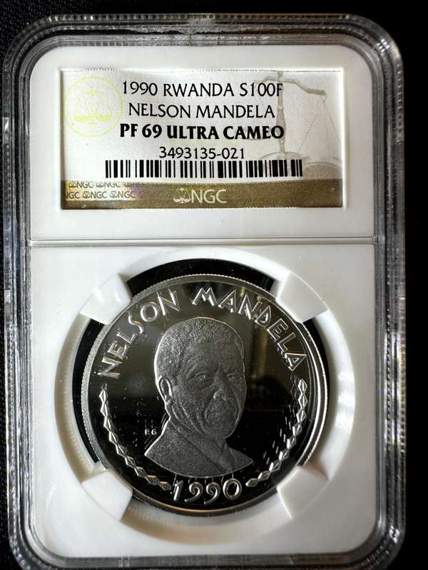 1990***Rwanda Mandela S100F***PF69 ***NGC silver coin commemorating Nelson