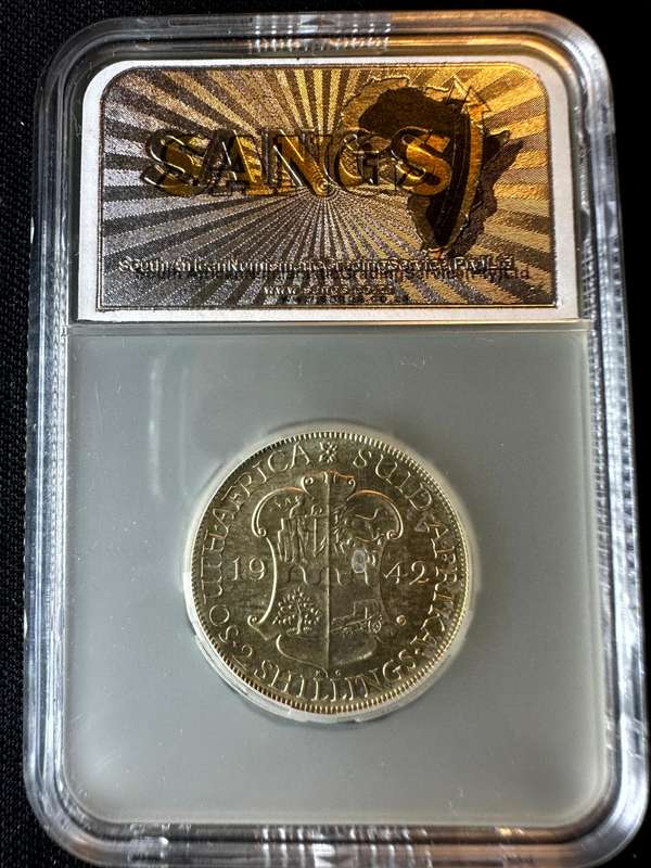 1942***2 Shilling***MS62***SANGScracked die
