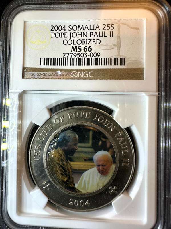 2004***Somalia 25 Shilling Pope John Paul II colourised***MS66***NGC