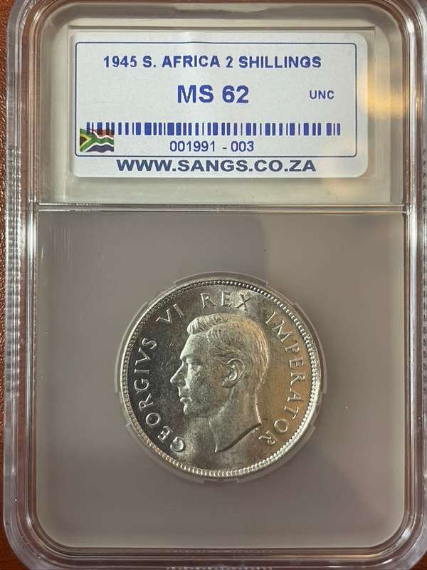 1945  ***  2 Shilling  ***  MS62  ***  Less than 40 coins graded MS at NGC