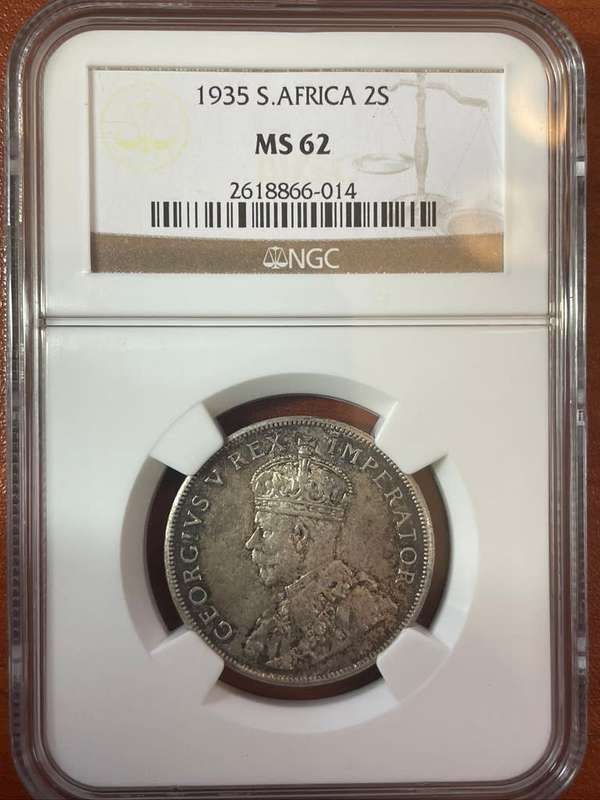 1935  ***  2 Shilling  ***  MS62  ***  Only 8 coins better, 20 coins graded MS