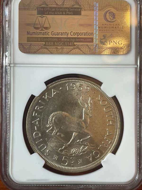 1959  ***  5 shilling   ***  MS63  ***  Dont miss out, clear fields with sharp strike