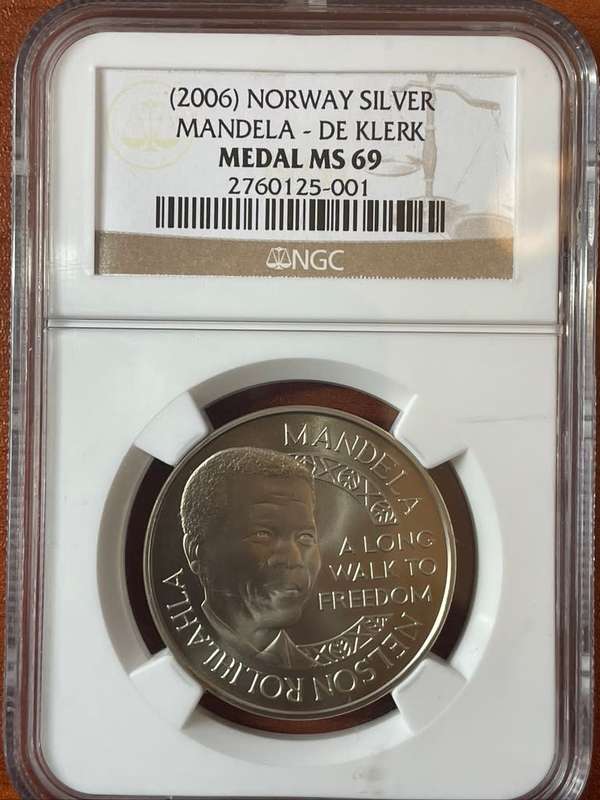 2006  ***  Norway mint Mandela De Klerk  ***  MS69 medal  ***  Very collectable