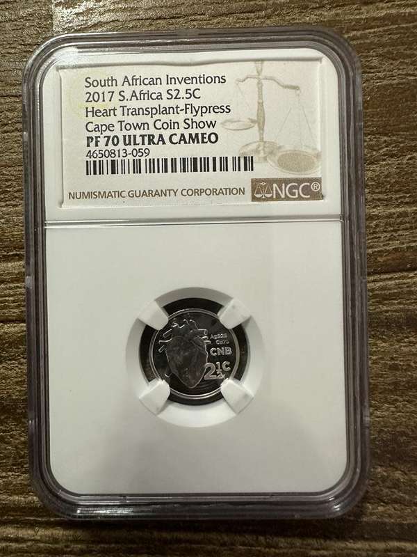 2017***Silver 2.5c***PF70 UC***Heart Transplant-Flypress -Cape Town Coin Show - Perfect grade