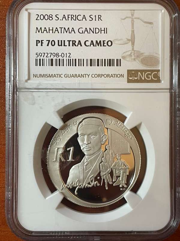 2008 Silver R1 PF70 Gandhi perfect grade collectible coin