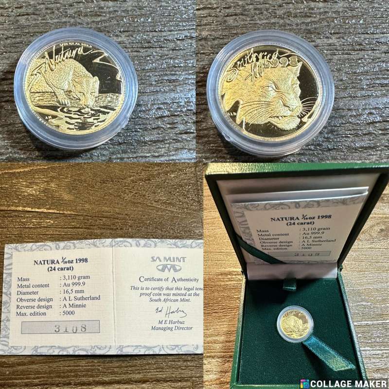 Natura LEOPARD 1998 - 1/10 ounce Gold - SCARCE, highly collectable, includes COA
