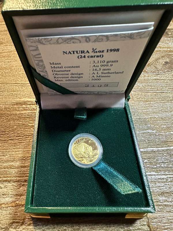 Natura LEOPARD 1998 - 1/10 ounce Gold - SCARCE, highly collectable, includes COA