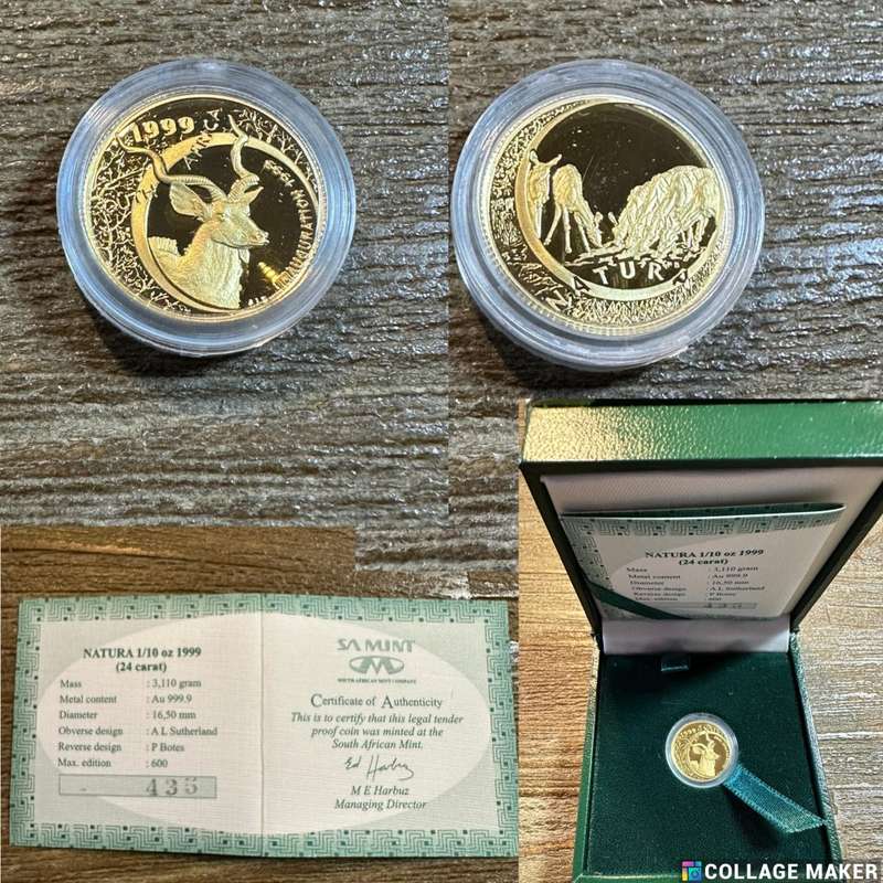 Natura KUDU 1999 - 1/10 ounce Gold - SCARCE, highly collectable, includes COA