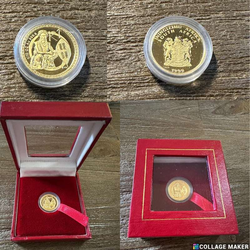 GOLD ONE RAND 1/10th ounce - 1999 ZULU WARRIOR - SCARCE - only 664 minted, highly collectable