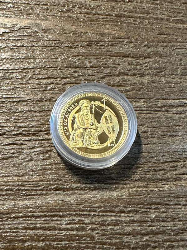GOLD ONE RAND 1/10th ounce - 1999 ZULU WARRIOR - SCARCE - only 664 minted, highly collectable