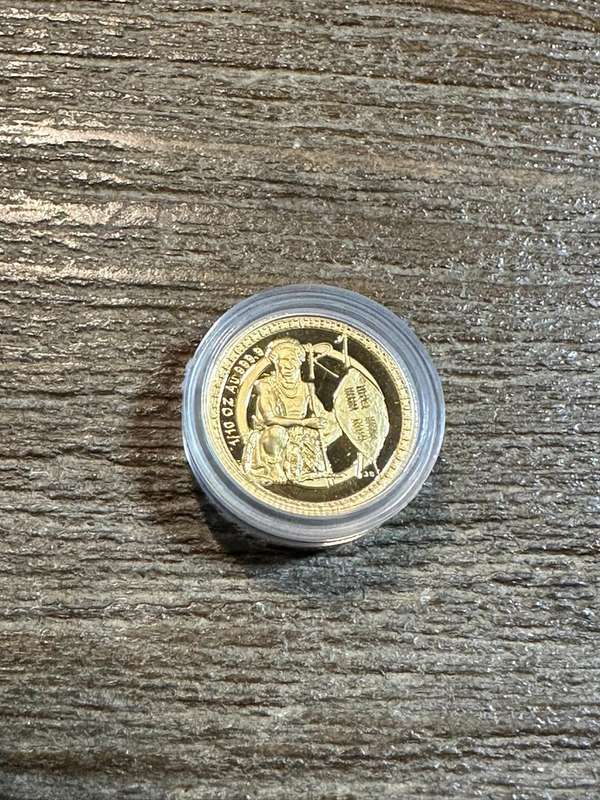 GOLD ONE RAND 1/10th ounce - 1999 ZULU WARRIOR - SCARCE - only 664 minted, highly collectable
