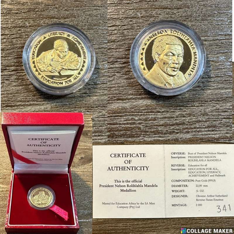 GOLD MANDELA 1/4 ounce - Education for All - SCARCE - 2000 mintage, highly collectable, includes COA