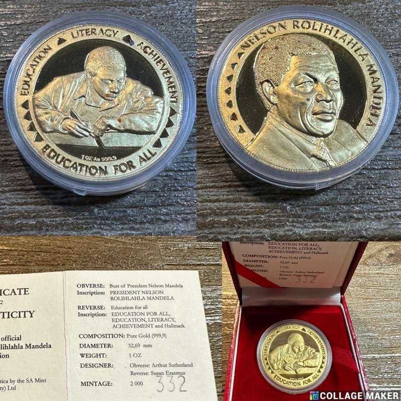 GOLD MANDELA 1 ounce - Education for All 1995 - SCARCE - 2000 mintage - highly collectable, with COA