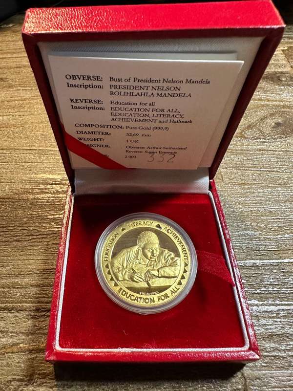 GOLD MANDELA 1 ounce - Education for All 1995 - SCARCE - 2000 mintage - highly collectable, with COA