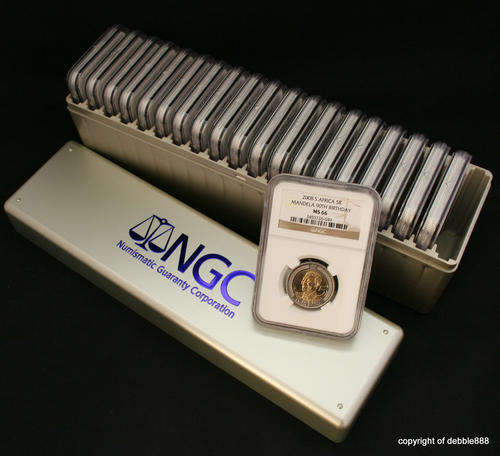 20 x MS66 90TH Birthday MANDELA R5's - GET THE NGC SLAB BOX FOR FREE !!!!! BID PER COIN