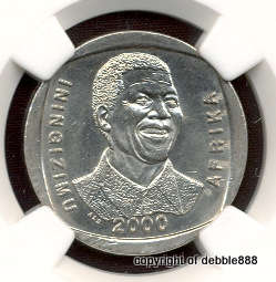 *** MS65 !!! Mandela 2000 R5 coin - "Smiley" !!! 2nd HIGHEST GRADE !!! *****