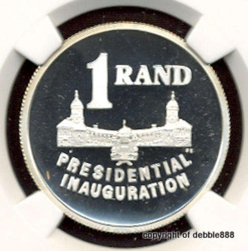 LOW MINTAGE !!!!! PF69 UC INAUGURATION SILVER 1 RAND !!! 2ND HIGHEST GRADE !!! ONLY 2 BETTER !!!!!