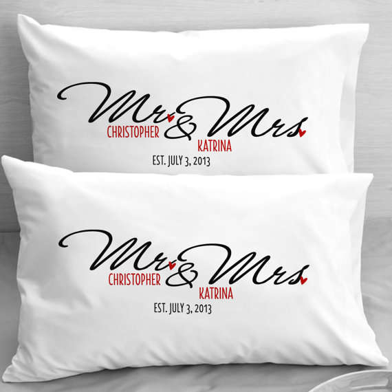 Satin Pillow cases - Mr & Mrs & date