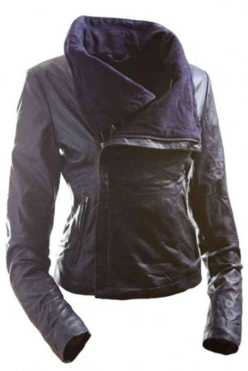 Women's 100 % Lamb Leather Fitted Asymmetric Jacket !