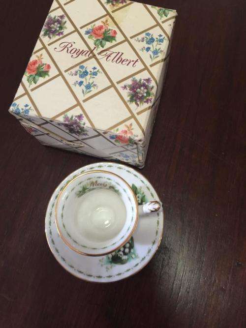 Royal Albert Miniature cup and Saucer for May in Original Box and Packaging