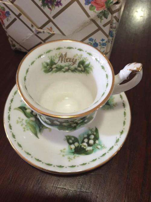 Royal Albert Miniature cup and Saucer for May in Original Box and Packaging