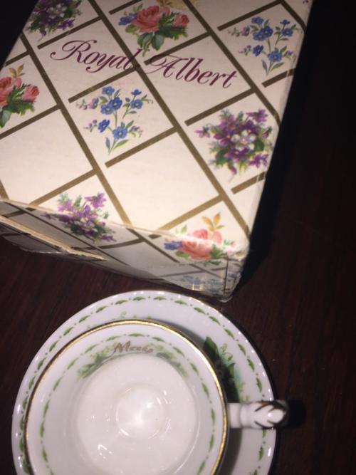 Royal Albert Miniature cup and Saucer for May in Original Box and Packaging