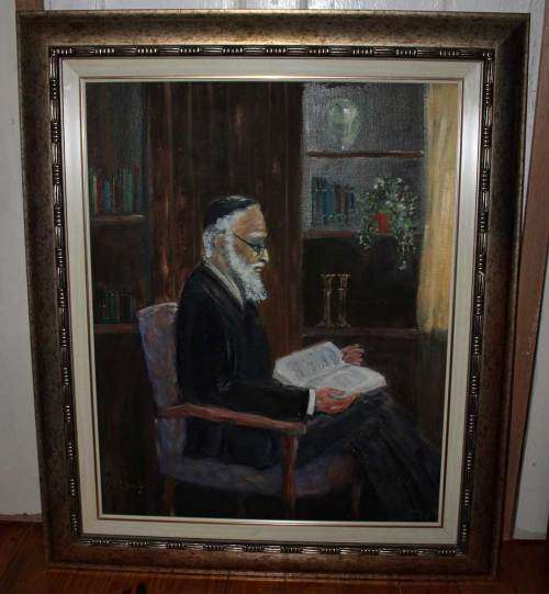 Striking oiI on canvas of a reading Rabbi by Jewish painter AdeIe HiIIowitz