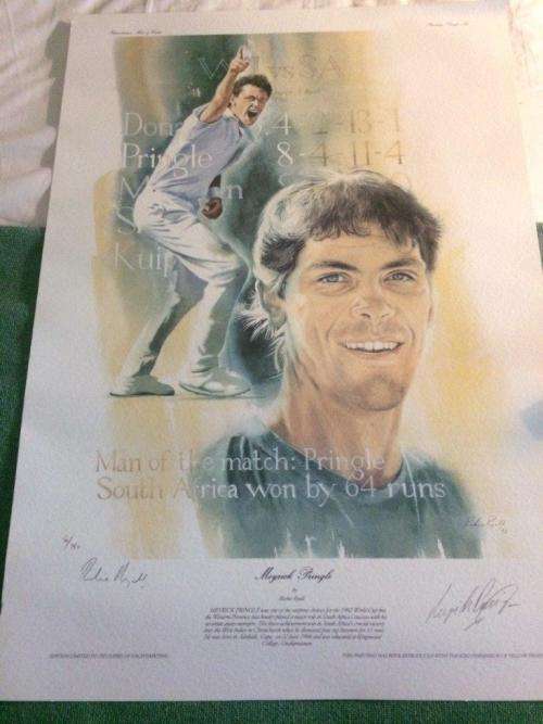 WORLD CUP HEROES 1992 WORLD CUP ONE OF A SET OF 4 SIGNED PRINTS BY RICHIE RYALL OF MEYRICK PRINGLE