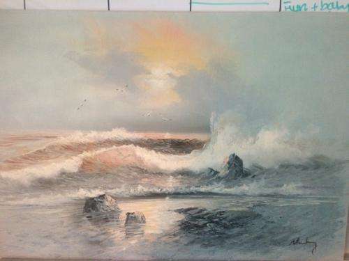STUNNING LARGE ORIGINAL OIL SEASCAPE