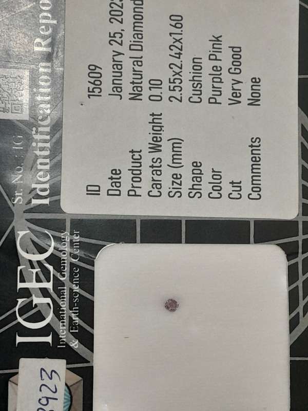 Natural 0.10 Ct Purple Pink Argyle Diamond Certified