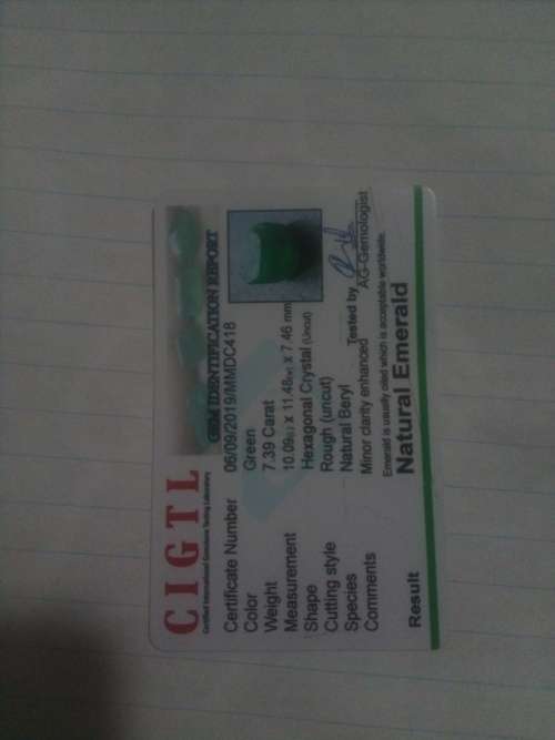 Natural 7.39 Ct Zambian  Emerald