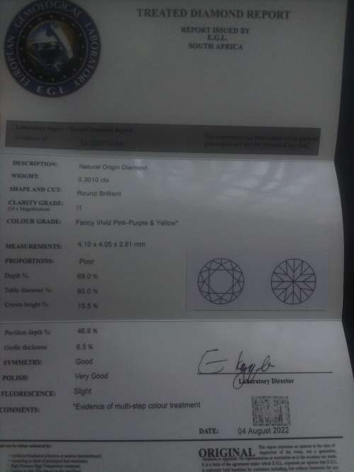 Natural 0.3 Cts Pink Purple Diamond Certified ( EGL )