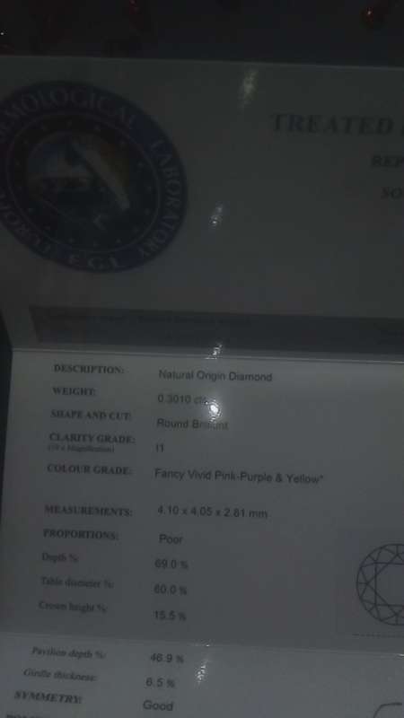 Natural 0.3 Cts Pink Purple Diamond Certified ( EGL )