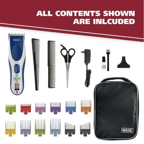 WAHL- Clipper Color Pro Cordless Rechargeable Hair Clippers, 20 pieces Hair Cutting Kit