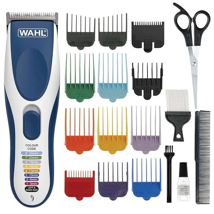 WAHL- Clipper Color Pro Cordless Rechargeable Hair Clippers, 20 pieces Hair Cutting Kit