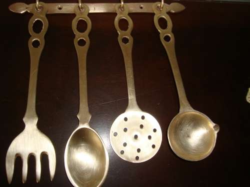 vintage set of solid BRASS KITCHEN UTENSILS -  length 17cm
