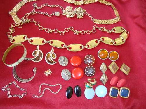 assorted old jewelry - HIP CHAINS, BANGLES, WRIST CHAINS and CLIP ON EARINGS