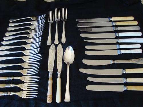 lovely lot of SILVER PLATED Victorian etc KNIVES, SPOON and FORKS