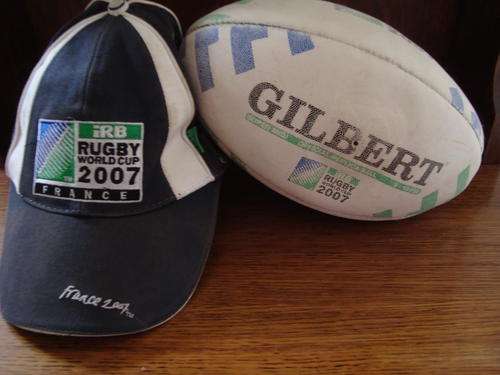 RUGBY WORLD CUP 2007 CAP  AND GILBERT RUGBY  BALL