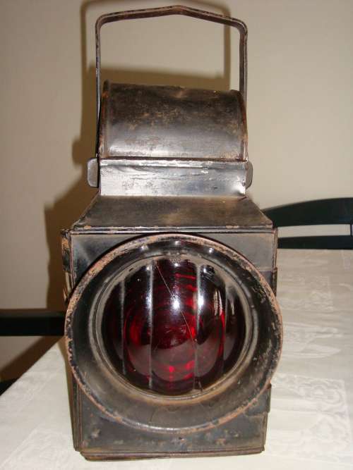 big vintage S A RAILWAY oil LAMP red light