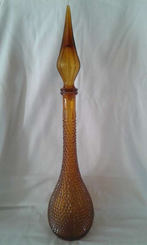 vintage Brown Italian HOBNAIL/DIAMOND GENIE BOTTLE - stamped MADE IN ITALY