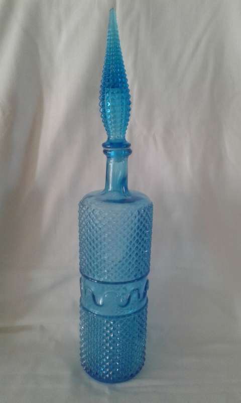 vintage LIGHT BLUE ITALIAN HOBNAIL/DIAMOND GENIE BOTTLE - height 52cm