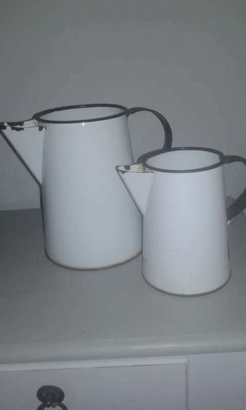 2 X vintage ENAMEL MILK/WATER JUGS